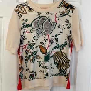 Tory Burch silk front short sleeve sweater